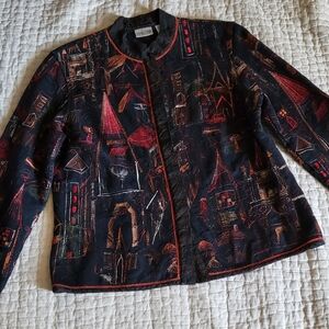 NWOT Chico's Cotton Embroidered Snap‎ Closure Blazer/Jacket Womens Size 0=Small